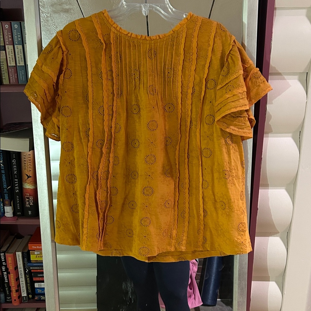 Burnt yellow Eyelet Women Top